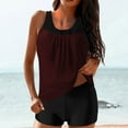 thumbnail image 2 of Ecqkame Womens Tank Bathing Suits Conservative Print Casual Tankini Set Two Piece Stretchy Summer Beach Swimsuits 01-Wine XL, 2 of 5