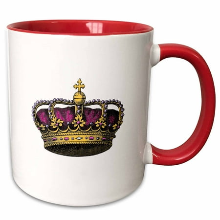 

3dRose Pink girly Crown - Vintage art - royalty - royal gold queen or princess crown with pearls and cross - Two Tone Red Mug 11-ounce