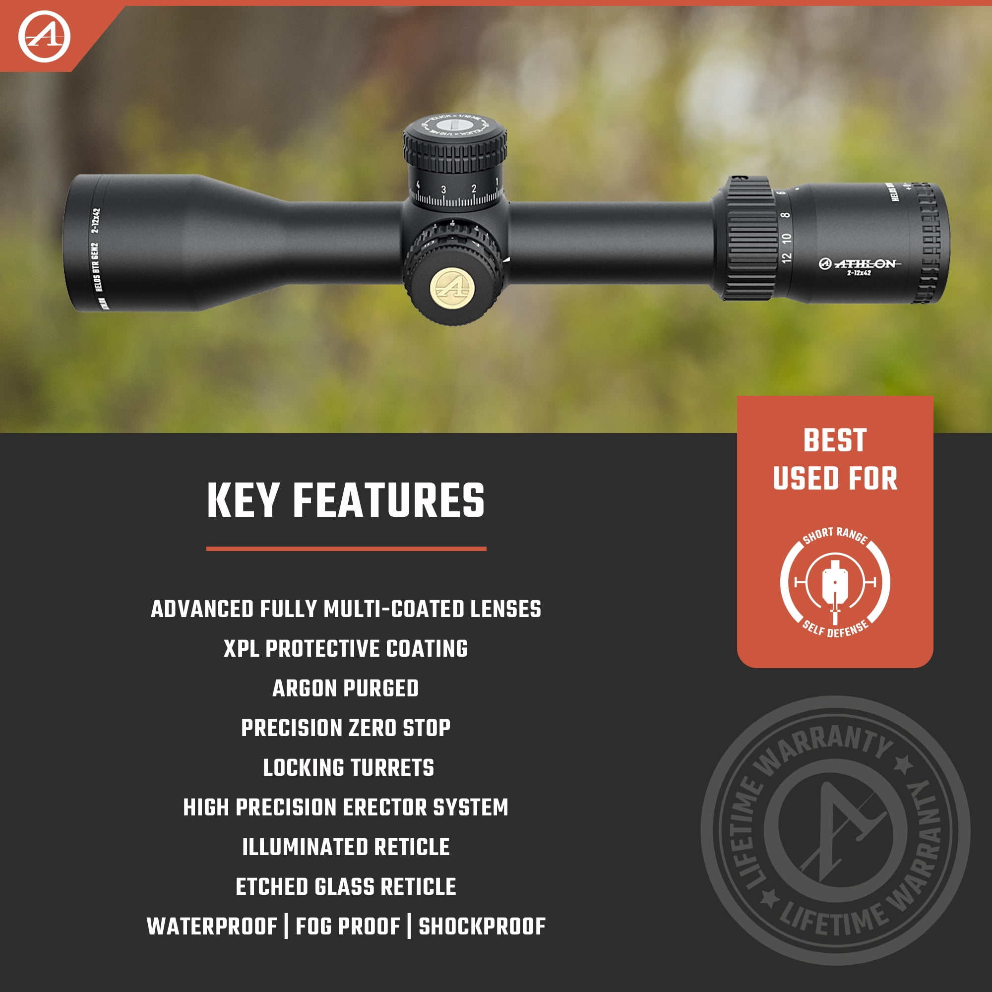 Athlon Optics Helos BTR GEN2 2-12x42 Riflescope AHMR2 FFP IR MIL Reticle