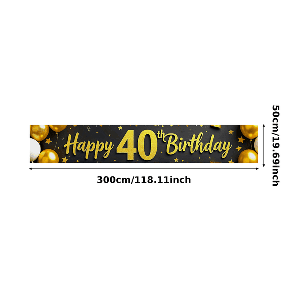 Black Background Happy 40th Birthday Banner with Golden Balloons Stars and Glitter Party Decors for Birthday Party Photography Props Backdrop Decorations Celebrations