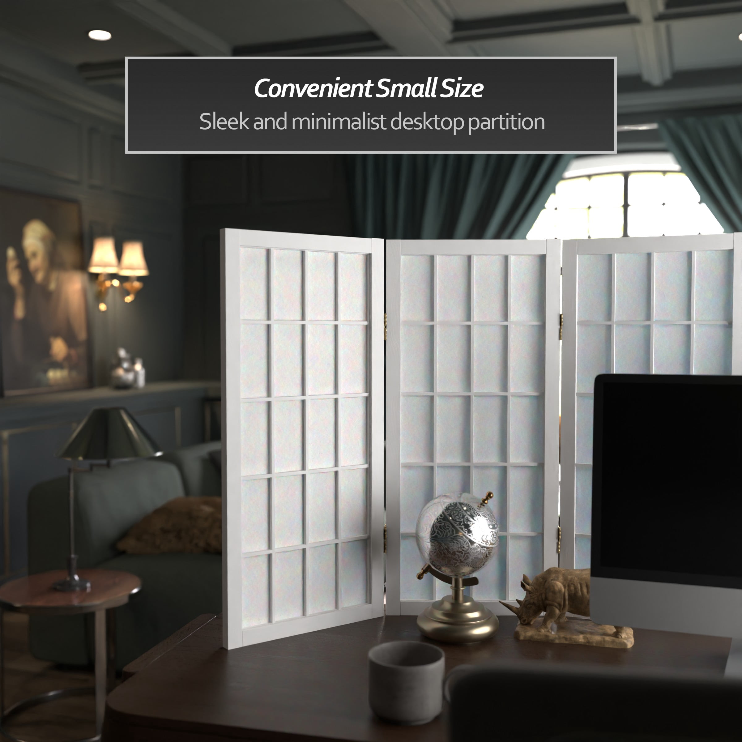 2 ft. Tall Desktop Window Pane Shoji Screen - White - 3 Panels