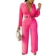 thumbnail image 4 of VISgogo Conjunto de Ropa de 3 Piezas para Mujer, Blusa de Color Sólido de Manga Larga con Cuello de Solapa + Sujetador + Pantalones de Pierna Ancha VISgogo moda, 4 of 9