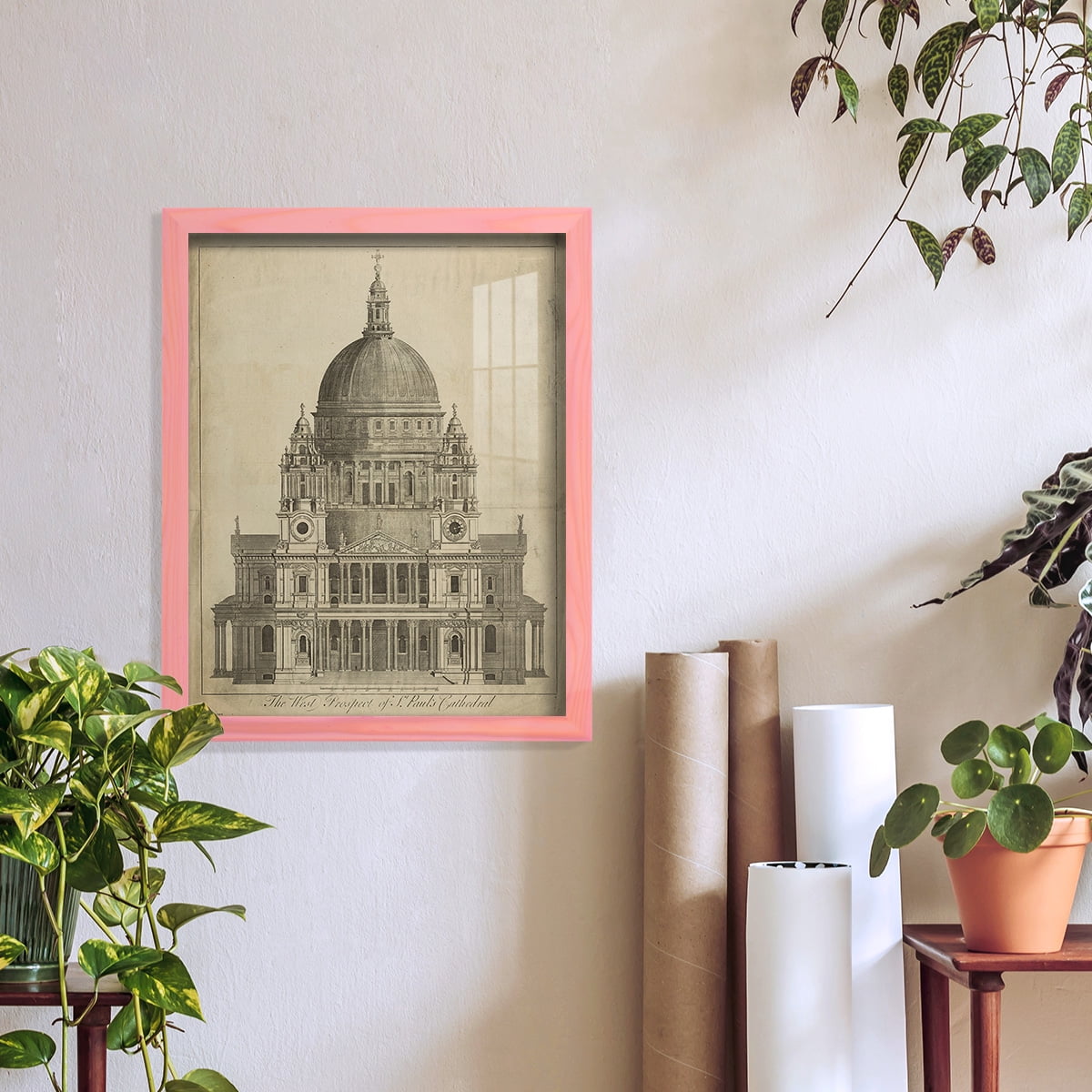 St. Paul's Cathedral -Framed Print w/glass-Sunset Pink