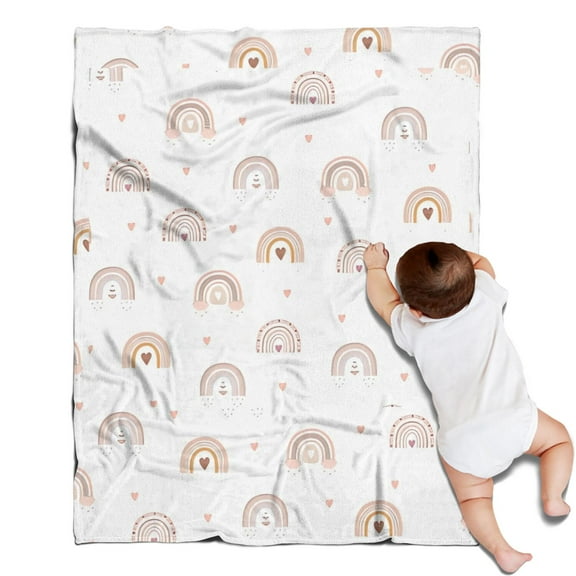 White Boho Bohemia Rainbow Hearts Pattern Blanket,Comfortable Soft Flannel Throw Blanket,All Season,Warm Lightweight Blankets for Sofa Bed Couch Living Room Chair,30"x40"