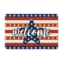 Chmadoxn Patriotic Door Mat 4th of July Red Blue Star Welcome Mat Non-Slip Independence Day Entrance Door Rugs for Indoor Outdoor Home Bathroom Decor