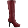 thumbnail image 3 of BLISSFUL STEP Women's Knee High Boots Platform Block Heels Round Toe Zip Boots Fuchsia 9, 3 of 7