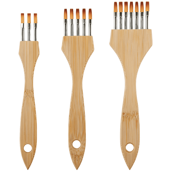 3 Pcs Rake Brush Set, Flat Head Nylon Surikomi Paintbrushes, Wood Handle for Acrylic, Watercolor, Oil Painting, Artist Brush for Creating Textures
