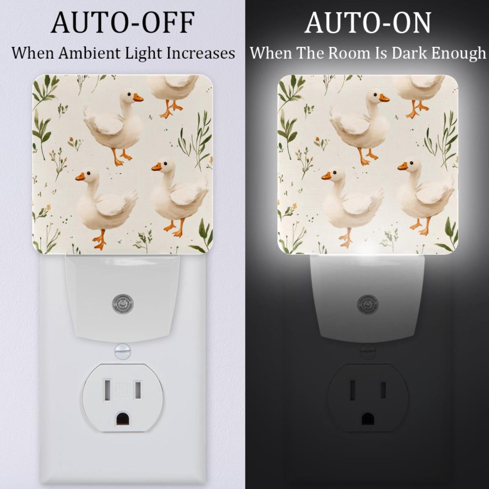 PhooArto White Gooses Patterns Plug in LED Night Light Auto Sensor Dusk to Dawn Decorative Night for Bedroom, Bathroom, Kitchen, Hallway, Stairs, Baby's Room, Energy Saving