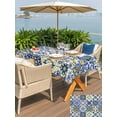 thumbnail image 4 of Outdoor Tablecloth with Umbrella Hole and Zipper, Middle Century Rectangle Table Cloth 52x70 Inch Waterproof Tablecloth, Vintage Farmhouse Bohemia Style Blue Picnic Table Cover for Patio Camping, 4 of 7