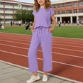 thumbnail image 6 of OGLCCG Two Piece Sets for Girls Summer Vacation Beach Travel Outfits Cap Sleeve T Shirts and Pants Lounge Matching Sets with Pockets 4-14 Years, 6 of 7