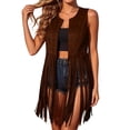 thumbnail image 2 of Atkumj Western Vest Vintage Suede Fringe Hem Long Cardigans Casual Solid Color Sleeveless Cardigans Women for Southwestern Style S, 2 of 10