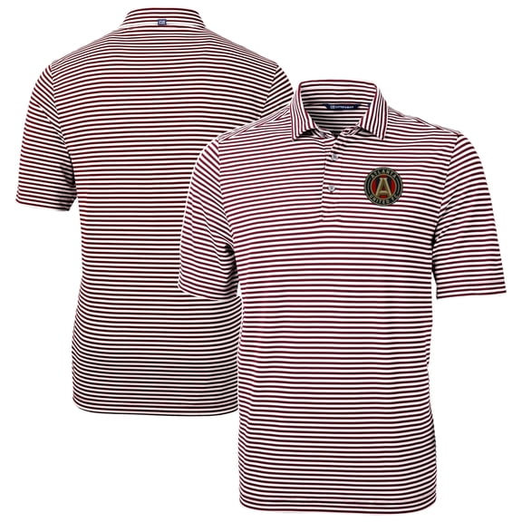 Men's Cutter & Buck Maroon Atlanta United FC Virtue Eco Pique Stripe Recycled DryTec Polo
