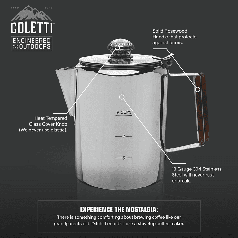COLETTI Butte Camping Coffee Pot - Campfire Coffee Pot - Stainless Steel Coffee  Maker for Outdoors or Stovetop (14 CUP)