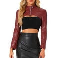 thumbnail image 1 of INSPIRE CHIC Veste Courte en Faux Cuir pour Femmes Col Montant Fermeture Éclair devant Manches Longues G Rouge Foncé, 1 of 6
