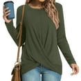 thumbnail image 2 of Annhoo Womens Long Sleeve Tops Elegant Cross Front Round Neck Shirts Fall Casual Loose Going out Blouses for Leggings, 2 of 7