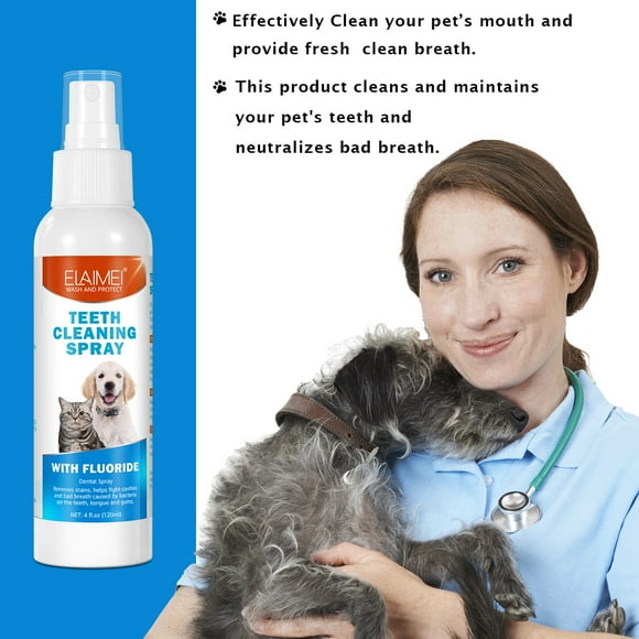 Wzzjkit Dog Deodorizers, Pet Breath Freshener Spray Care Cleaner, Care Bad Breath for Dogs & Cats Mouthwash for Pet Teeth Cleaner Mouth Spray 120ml