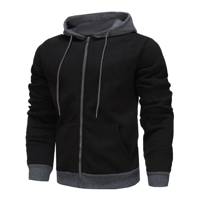 NJDVHB Fall Winter Coats for Men,Puffer Jacket Men,Man Color Match Drawstring Zipper Pockets Hooded Coat,Black,XXL