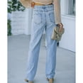 thumbnail image 4 of Women Trousers Elastic Long Leg Pants Straight Crossover Button Trousers Light Blue Pants Normal L, 4 of 7
