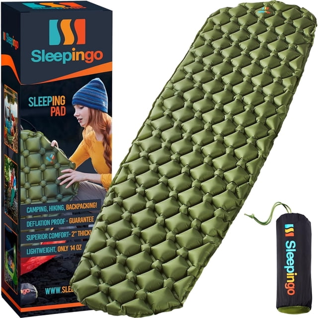 Colchoneta para dormir para acampar - Colchoneta ultraligera para acampar, hacer mochileros y hacer caminatas - Colchón de aire inflable liviano - Colchonetas compactas para acampar para dormir - Verd