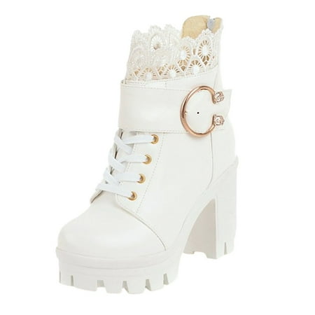 

NECHOLOGY Boots for Women Booties Fashion Women s Thick High Heel Lace Up Ankle Boots Boots for Women with Heel Size 11 White 8