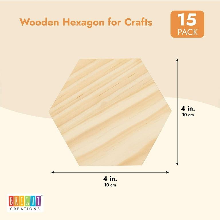 15 Pack Unfinished Wooden Hexagon Cutouts for Crafts, 1/4 Thick for Wood  Burning, Engraving (4 x 4 in)