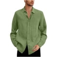 thumbnail image 3 of QATAINLAV Mens Big and Tall Cotton Linen Shirts Casual Button Down Lapel Dress Shirts Solid Color Long Sleeve Work Tops 2024 Fall Blouses Prime Sales Army Green 5XL, 3 of 6