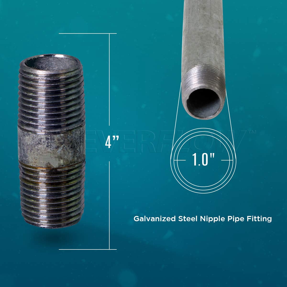 Supply Giant 1" x 4", Steel Pipe, pre cut Industrial Pipe, Threaded Pipe Nipples and Fittings, Build Vintage DIY Furniture, Galvanized (Pack Of 10)