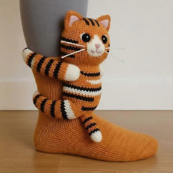 3D Novelty Cartoon Animal Socks - Christmas Gifts: Cat & Deer Warm Winter Socks for Girls & Women