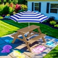 thumbnail image 2 of Wubio Kids Wooden Picnic Table, Outdoor Activity & Dining Table w/Adjustable Collapsible Umbrella, Built-in Seats - Natural/Navy, 2 of 16