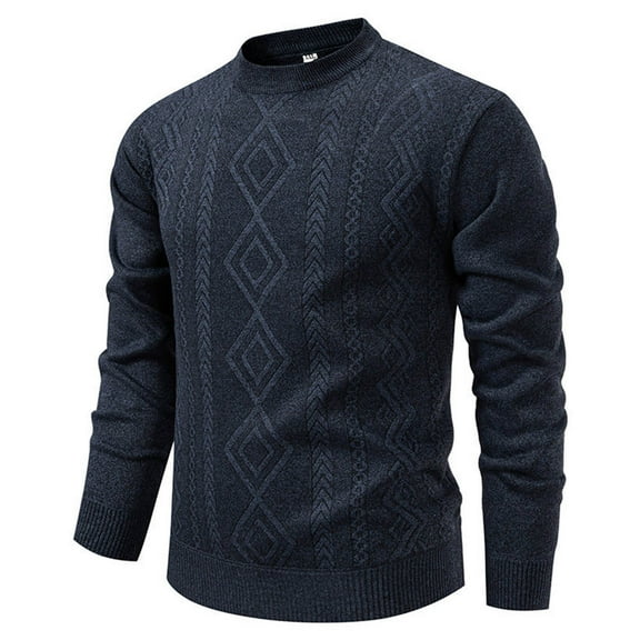 COSFO Sweater for Men Casual Gray Long Sleeve Cable Knit Crew Neck Pullover Basic Tops Long Sleeve Warm Slim Fit Sweaters