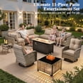 thumbnail image 3 of Ovios 11 Pieces Patio Furniture Set All-Weather Wicker Outdoor Sectional with 54" Fire Pit, Swivel Chairs & Solar Table, 3 of 11