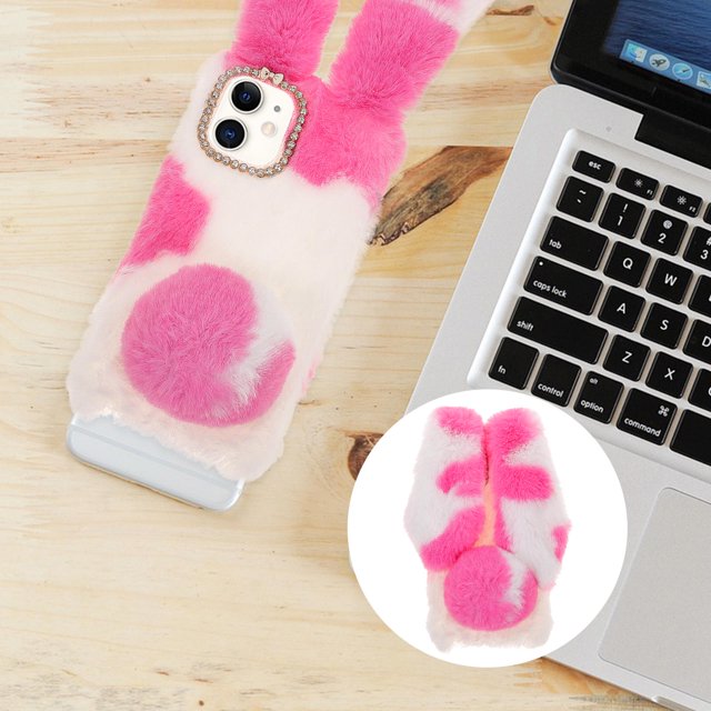 SHOWERORO 1Pack Fluffy Cute Phone Case Pink Plush Protective Cover for Daily Use
