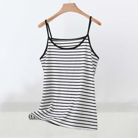 Mifsaly Striped Camisole Tops Women Scoop Neck Sleeveless Summer Top Adjustable Spaghetti Slim Fit Basic Cami Casual Soft Breathable Vest L