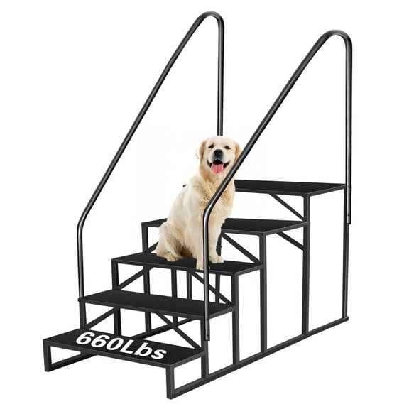 5-Step Heavy-Duty RV Stairs with 2 Handrails, Non-Slip Mats - Portable for Camper, Hot Tub, Porch & Pool (660Lbs Capacity)