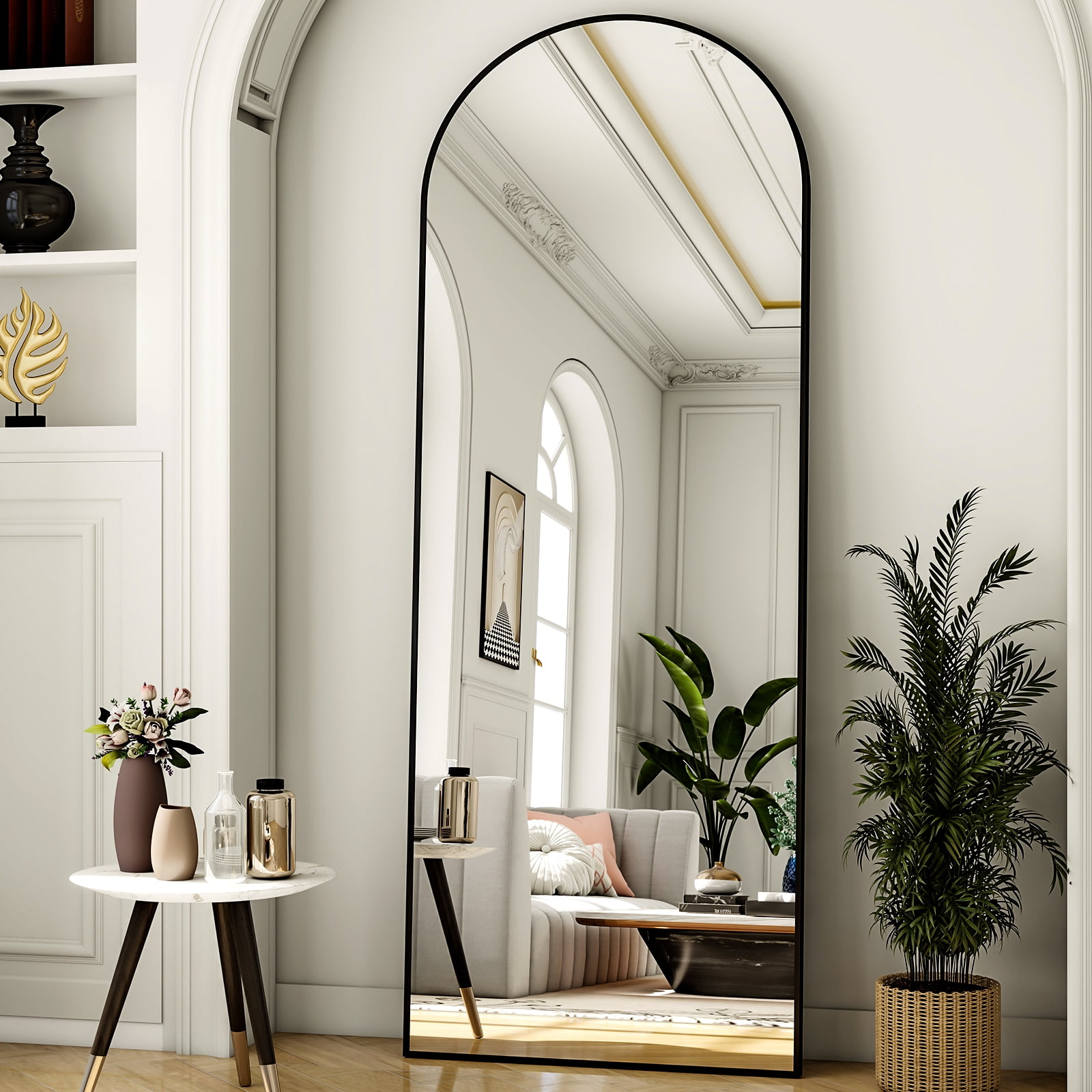 AUROMIR 21"x64" Arched Full Length Mirror Standing Floor Mirror, Black
