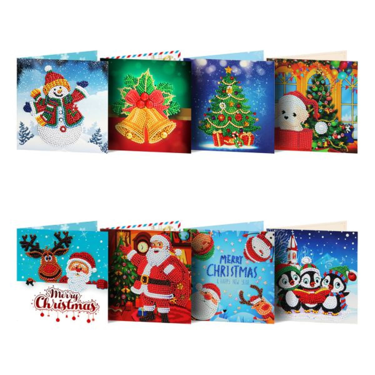 Art Round Diamond Card Creativity for Holiday Family and Friends Thank You 8-Pack Christmas Cards 5D DIY Diamond Painting for Adults Kids Santa Claus Penguin Snowman The Christmas Tree Greeting 