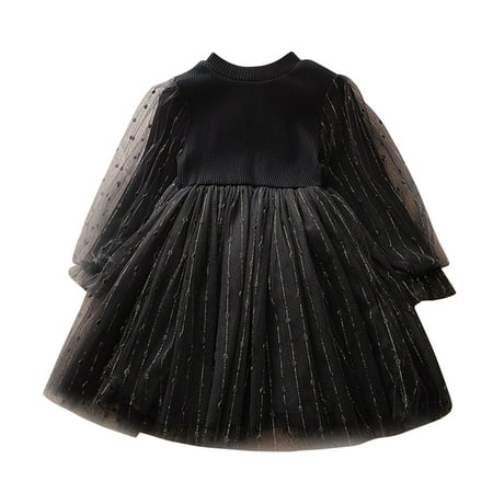 

GWAABD Girl Summer Dresses Black Cotton Blend Toddler Kids Baby Girls Knitted Mesh Party Princess Dress Ribbed Tulle Dresses Outfits Clothes 90