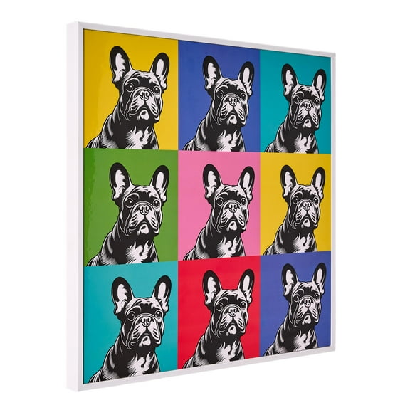 American Art Decor French Bulldog Rainbow Grid Lacquer 18" x 18" Wall Decor