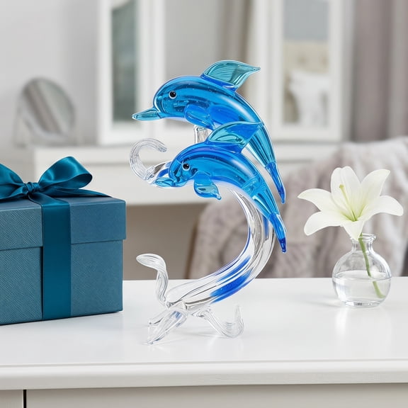ifundom Crystal Glass Dolphin Ornament Unique Tabletop Adornment Blue