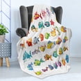 thumbnail image 4 of Fish Soft Flannel Fleece Throw Blanket, Composition of Sea Creatures Nursery Cartoon Style Vivid Colors Happy Fish Abstract, Cozy Plush for Indoor and Outdoor Use, 50" x 70", Multicolor, by Ambesonne, 4 of 5