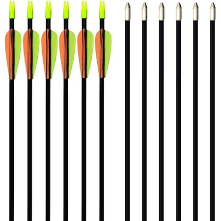 GPP 28 Fiberglass Archery Target Arrows - Practice Arrow or Youth Arrow for Recurve Bow- 12 Pack Orange & Green Vanes