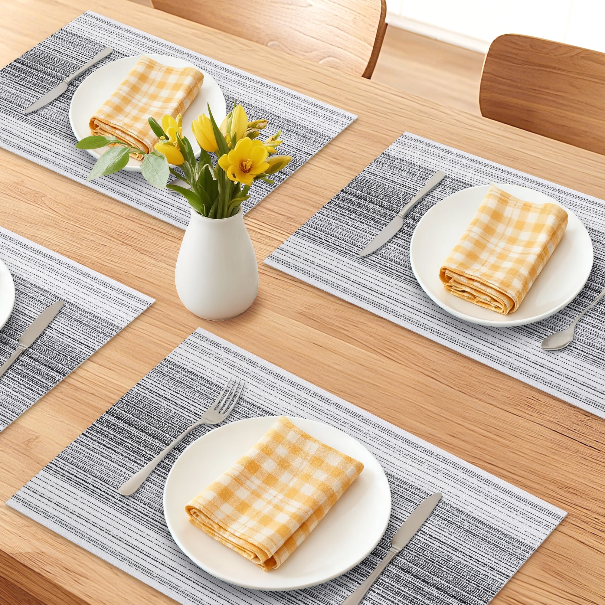 Unique Bargains Rectangle Set of 6 Heat Resistant Table Mats Black 17.7x11.8inch