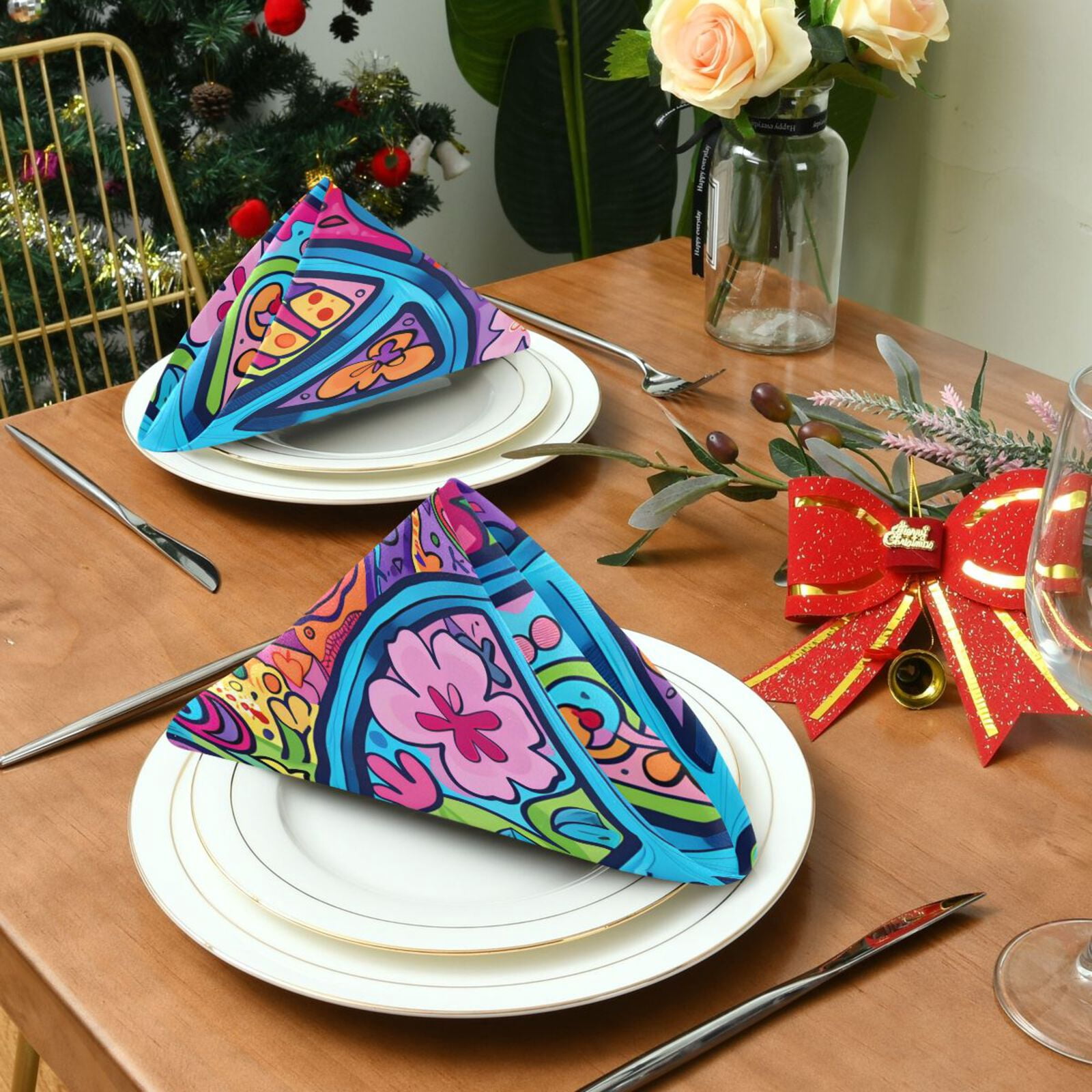 JSTEL Cute Peace Sign Cloth Napkins Set of 6, 20x20 Inch Washable and Reusable Napkin for Decoupage Dinner Party Everyday Use