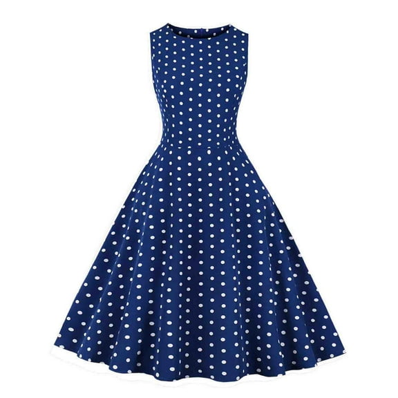 Women's Sleeveless Polka Dot Dress 50s 60s Vintage Rockabilly Dress Ruffle Flowy Hepburn Dress for Tea Party
