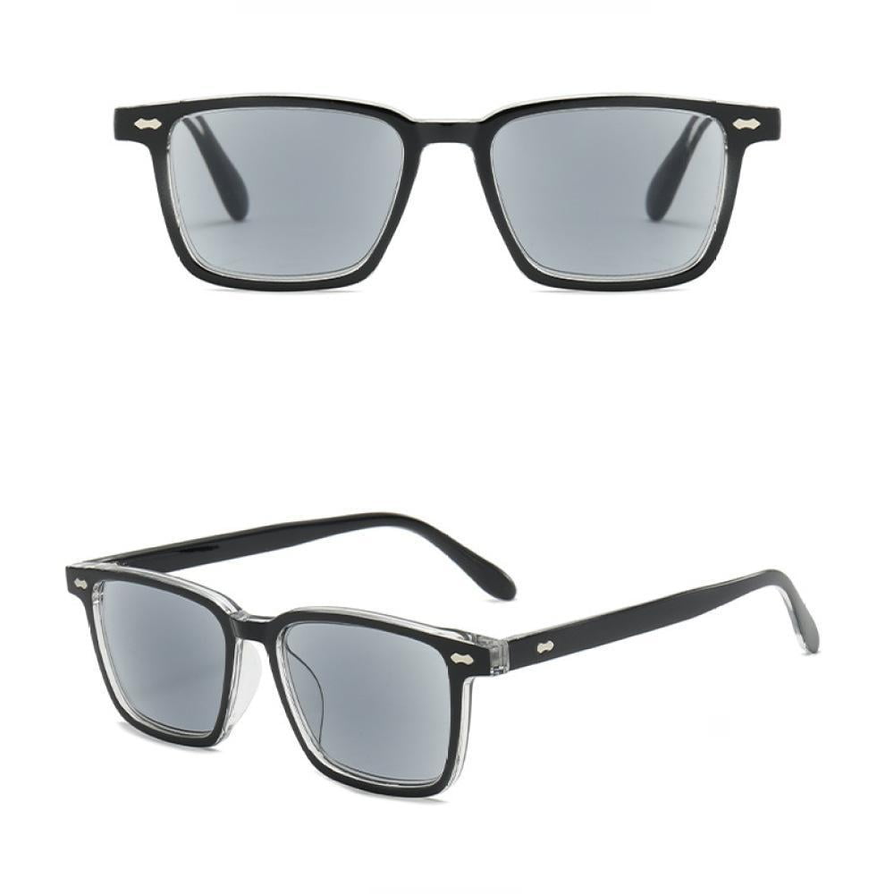 Men's Tinted Grey Reading Glasses Women's Square Classic Black Transparent Readers Sunglasses UV400 +1.50