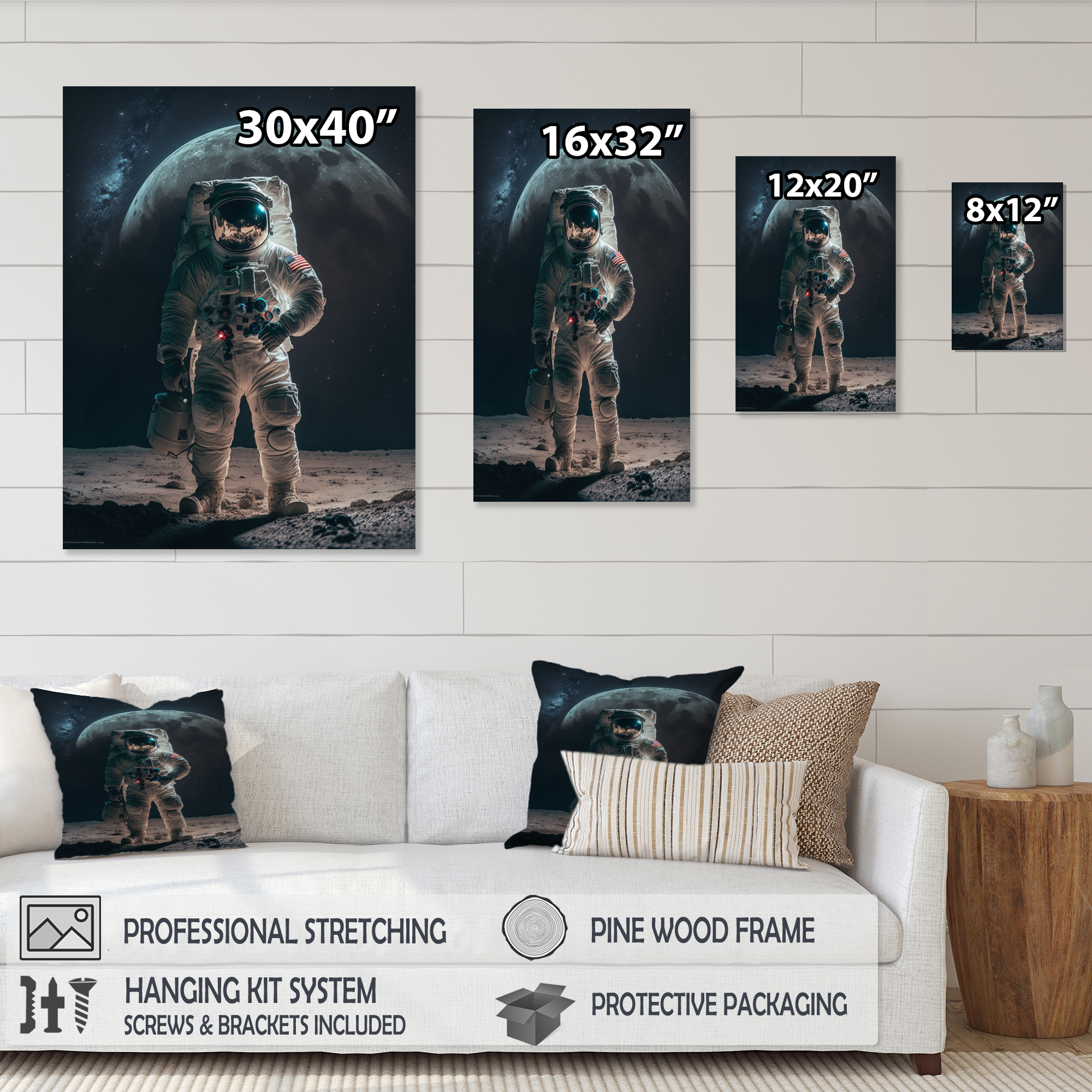 Designart Spaceman On The Moon III Canvas Wall Art