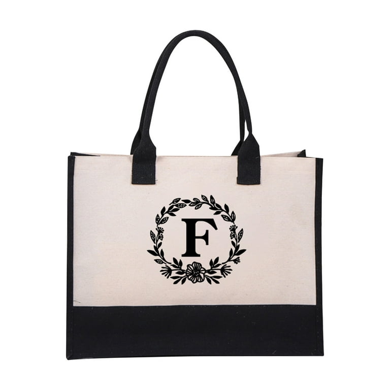 Mud Pie Classic Black and White Initial Canvas Tote Bags, 100 % 5e42