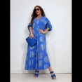thumbnail image 3 of Vestido Bohemio con Estampado Floral para Mujer, Escote en V Profundo, Abertura Lateral, Corta, Corte A, Holgado Azul M, 3 of 5