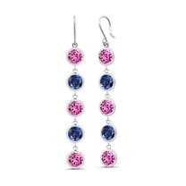 Gem Stone King 10.00 Ct Pink Created Sapphire Blue Created Sapphire 925 Sterling Silver Earrings