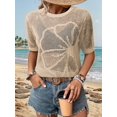 thumbnail image 4 of Women's Summer Short Sleeve Crochet Tops Hollow Out Floral Sweaters Beach Vacation Cruise Outfits Color S, 4 of 9